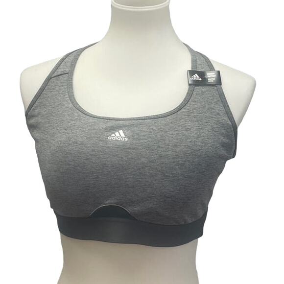 New Adidas Large 44DD Gray Medium Support Removeable Pads Training Sports Bra - Picture 1 of 7